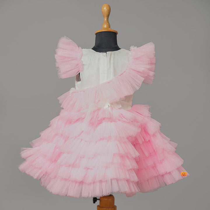 Pink Layered Sequin Girls Frock Back View