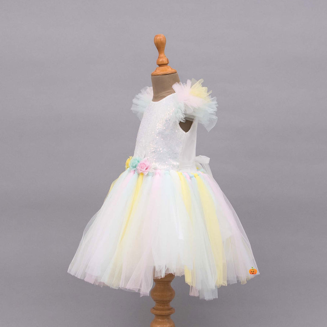 White Sequin Girls Frock Side View