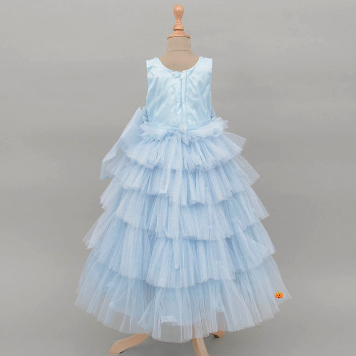 Sky Blue Sequin Girls Gown Back View