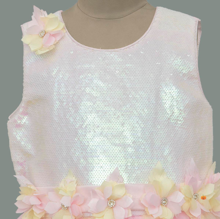Pink Sequin Girls Gown Close Up View