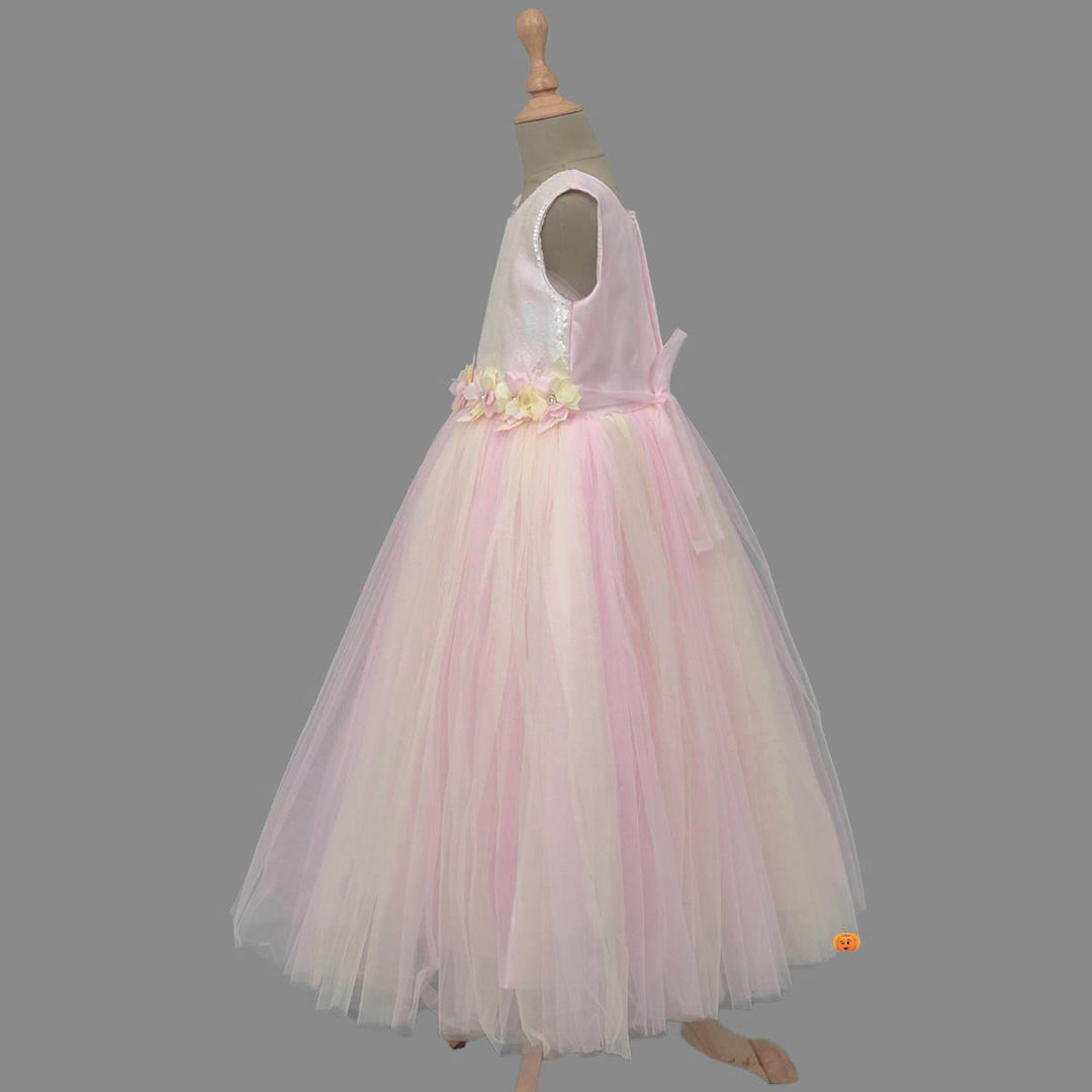 Pink Sequin Girls Gown Side View
