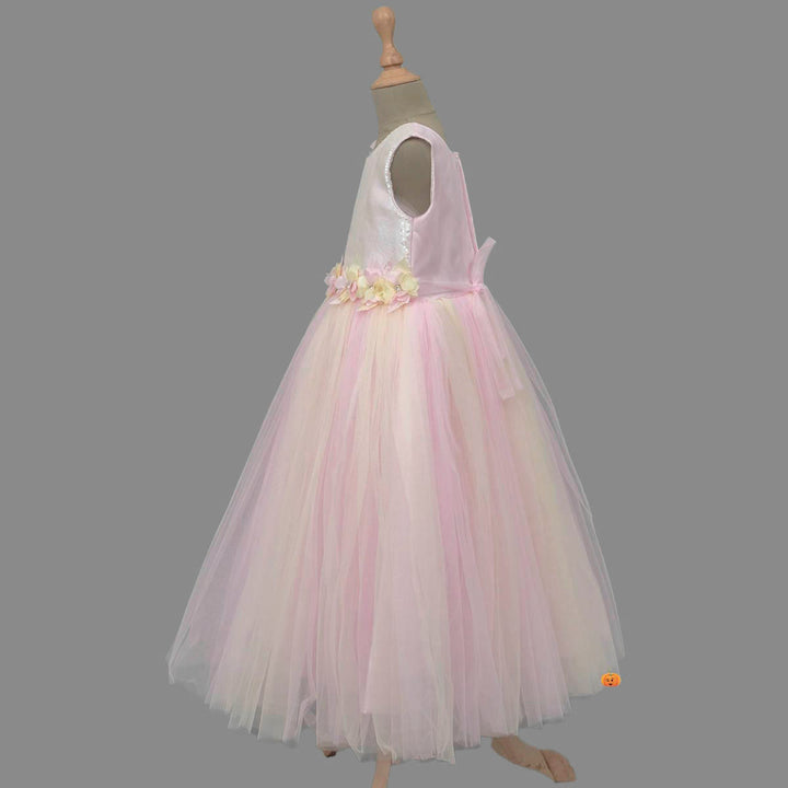 Pink Sequin Girls Gown Side View