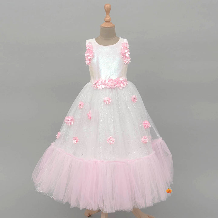 Pink Sequin Flare Girls Gown Front View
