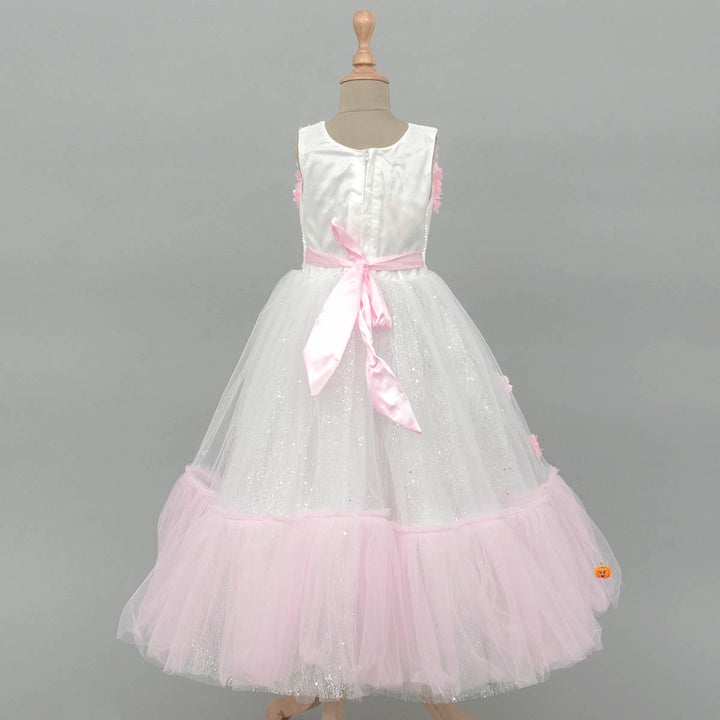Pink Sequin Flare Girls Gown Back View
