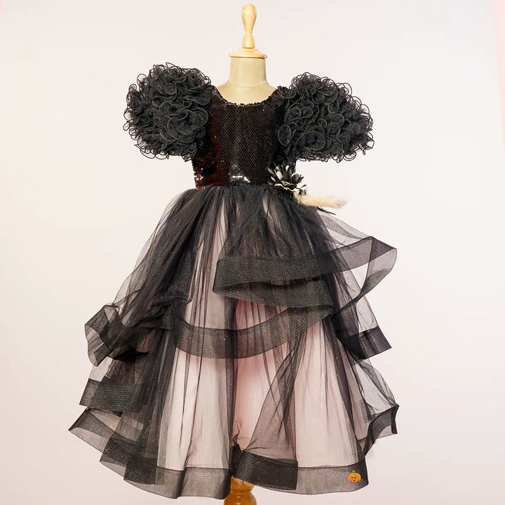 Black Frill Sleeves Girls Gown Front View