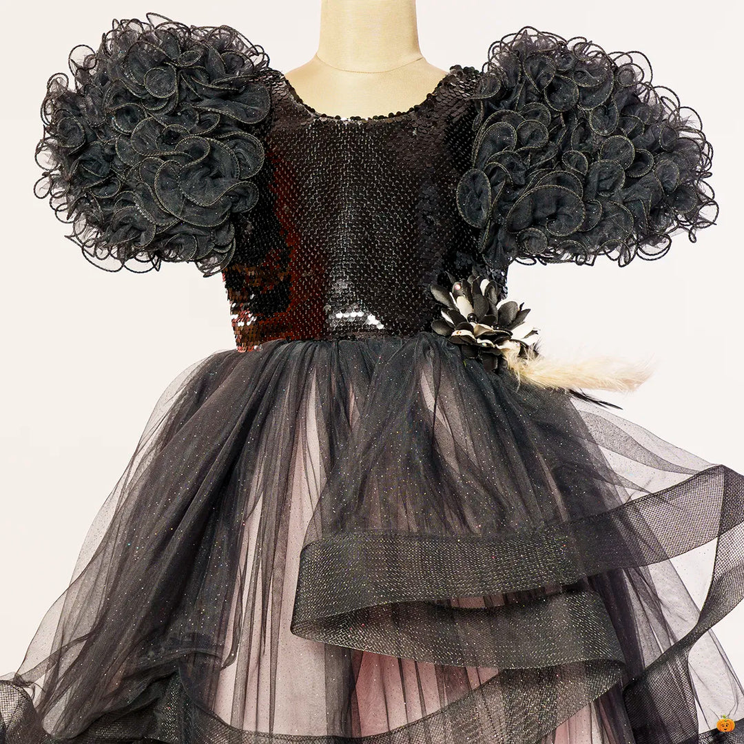 Black Frill Sleeves Girls Gown Close Up View