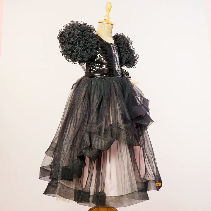 Black Frill Sleeves Girls Gown Side View