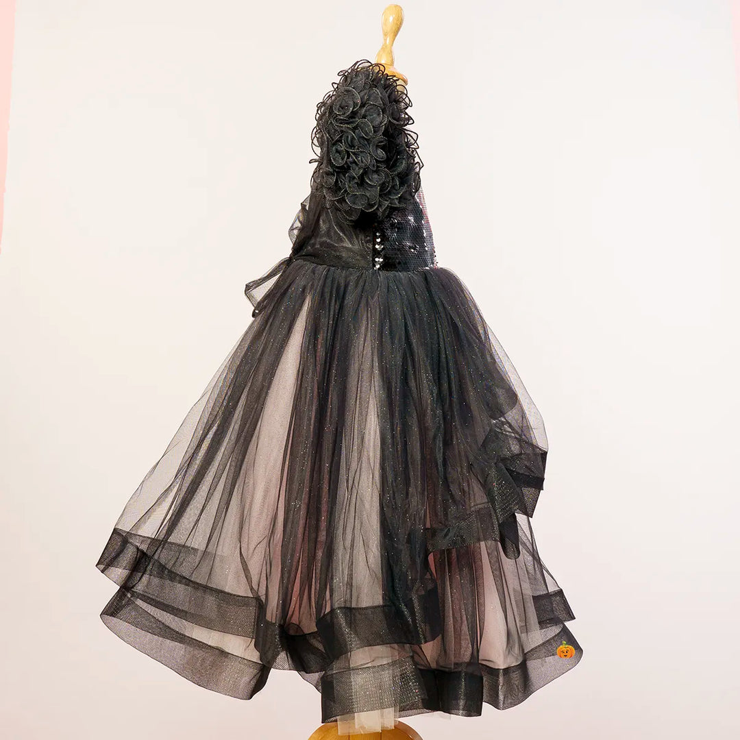 Black Frill Sleeves Girls Gown Side View