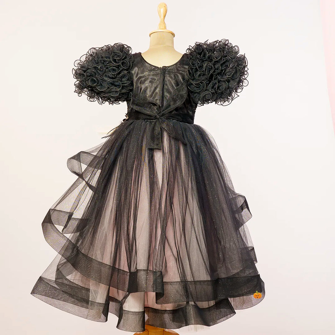 Black Frill Sleeves Girls Gown Back View