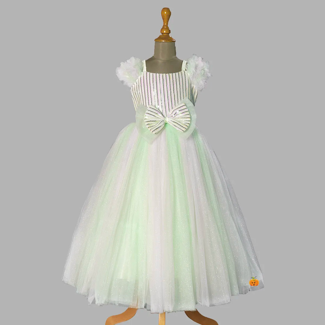Pista Sequin Bow Long Girls Gown Front View