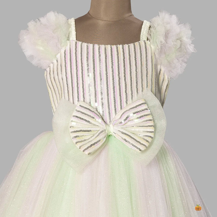 Pista Sequin Bow Long Girls Gown Close Up View