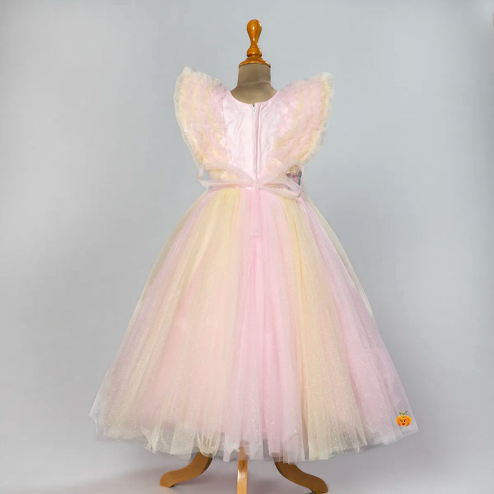 Pink Sequin Ruffled Sleeves Girls Gown Back View