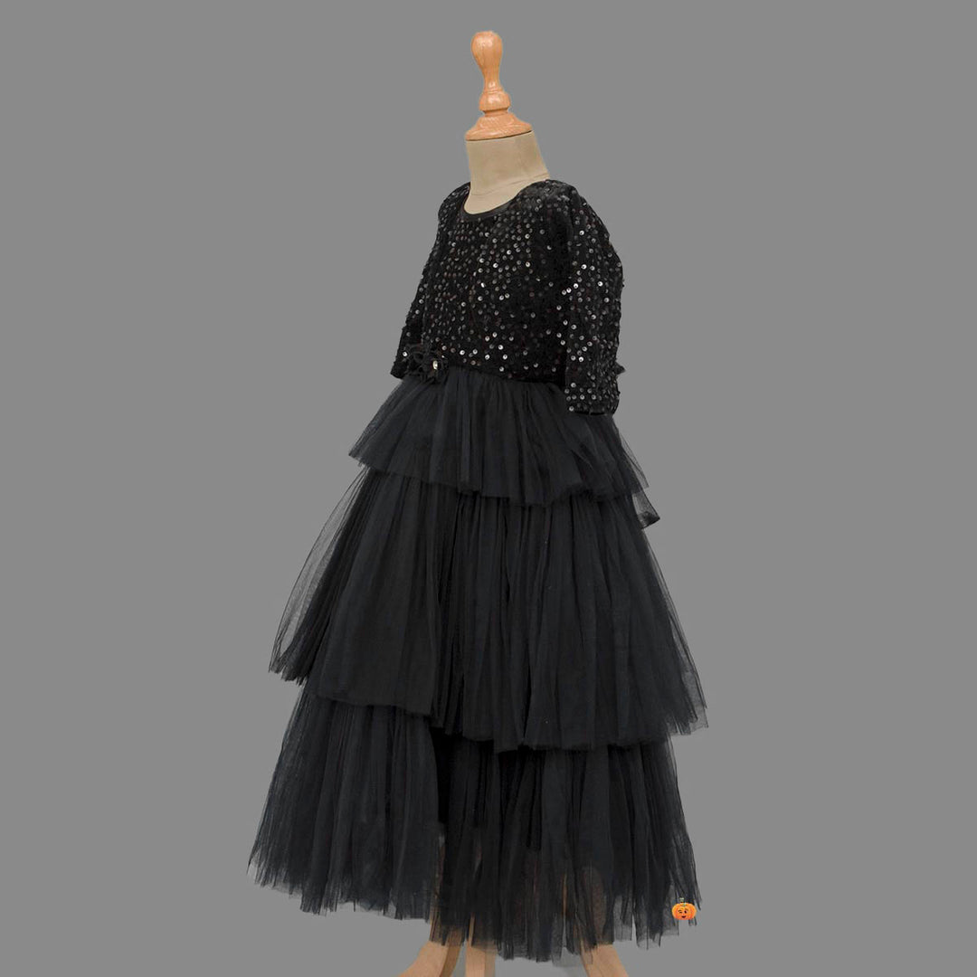 Black Layered Girls Gown with Jacket Side View