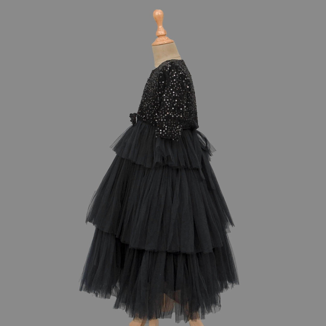 Black Layered Girls Gown with Jacket Side View