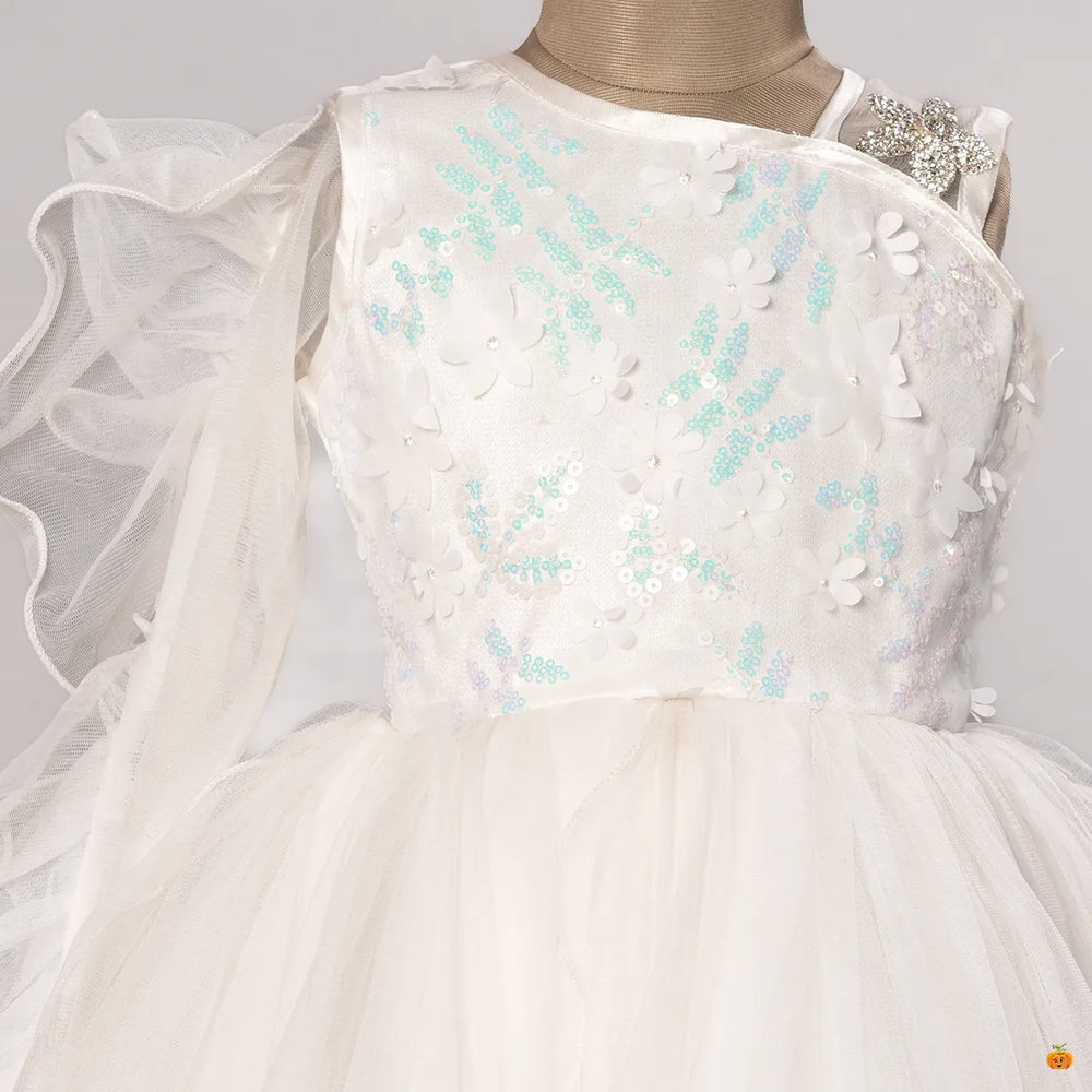 White Net Long Girlish Gown Close Up View