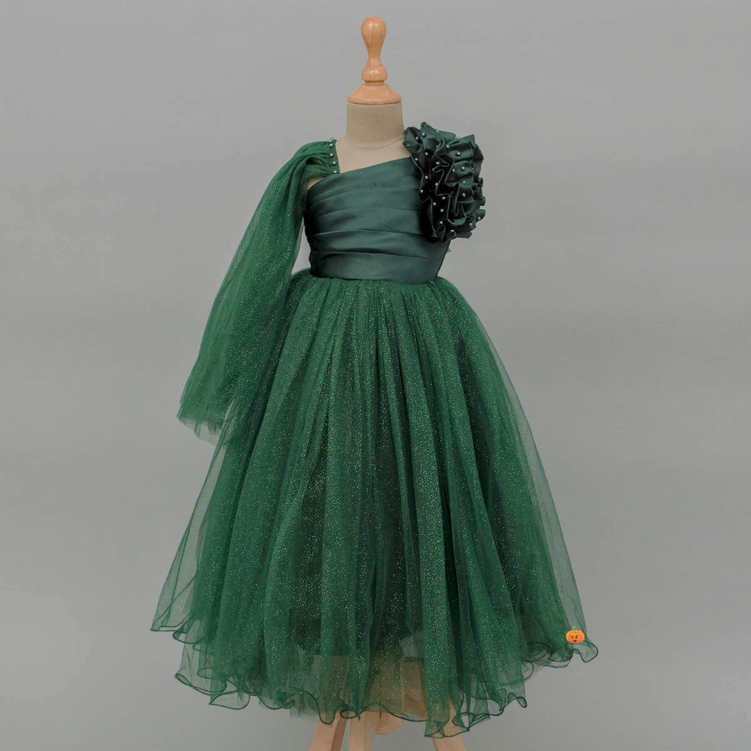 Green  Glittery Girls Gown Front View