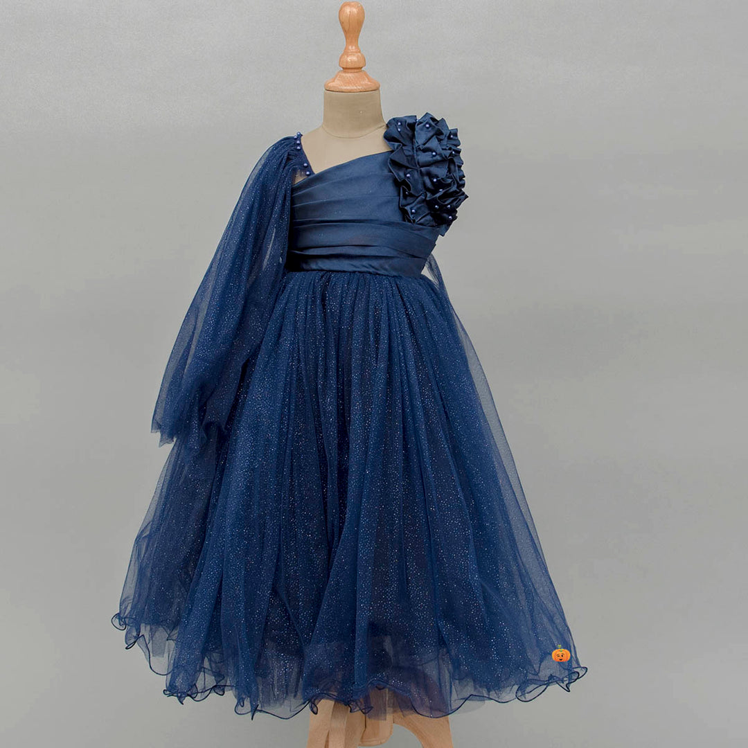 Navy Blue Glittery Girls Gown Front View