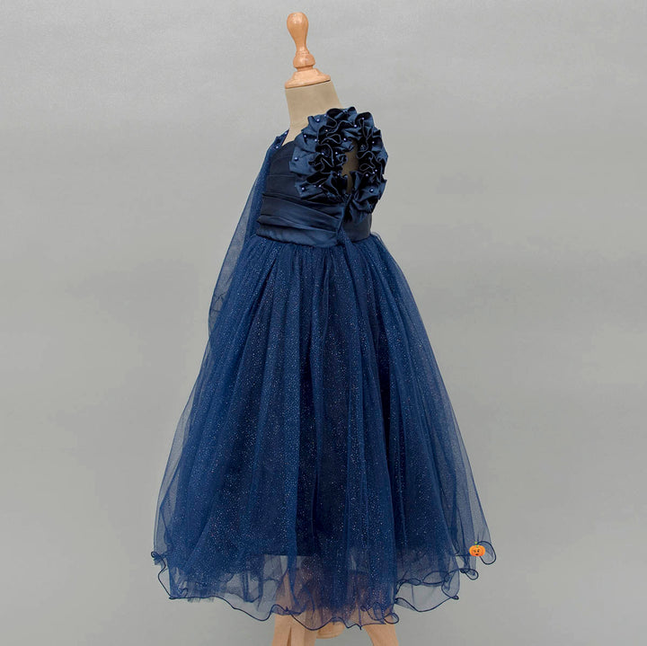 Navy Blue Glittery Girls Gown Side View