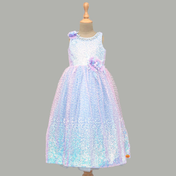 Blue Sequin Girls Gown Front View