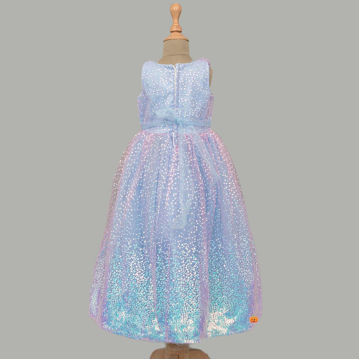 Blue Sequin Girls Gown Back View