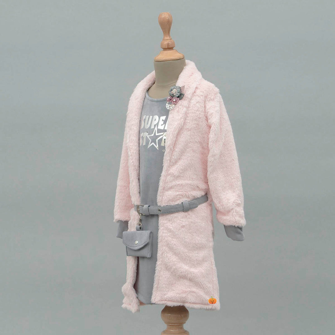 Peach Girls Midi with Furry Jacket Side View