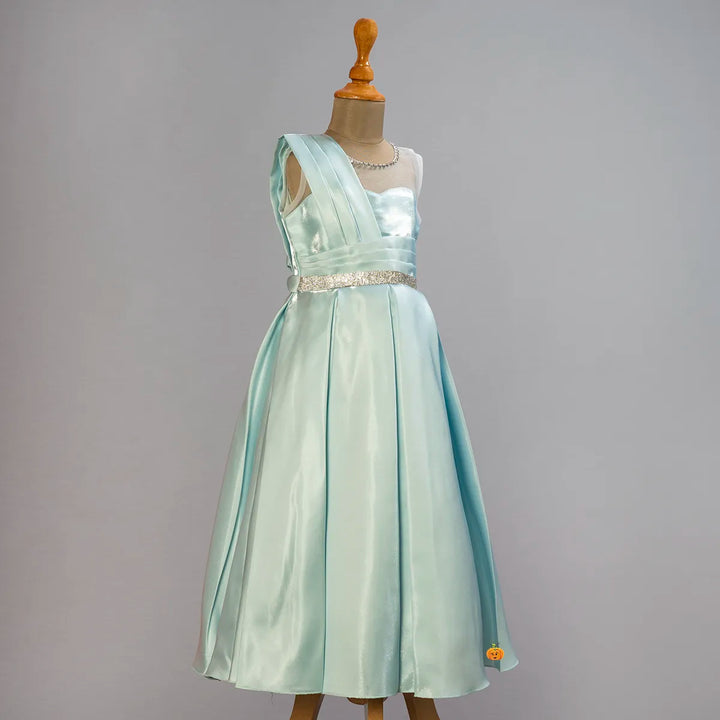 Sea Green Long Girlish Gown Side View