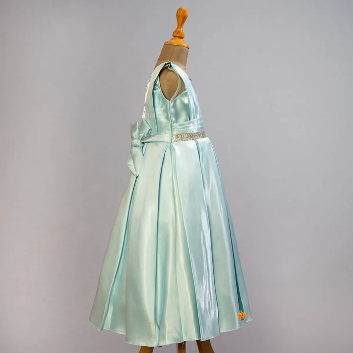 Sea Green Long Girlish Gown Side View