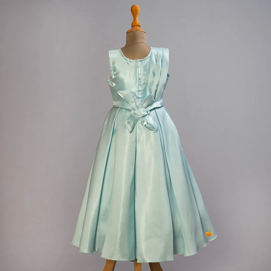 Sea Green Long Girlish Gown Back View