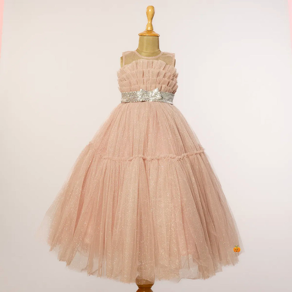 Onion Long Glittery Net Girls Gown Front View