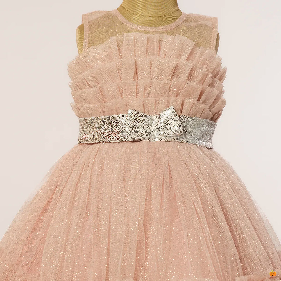 Onion Long Glittery Net Girls Gown Close Up View