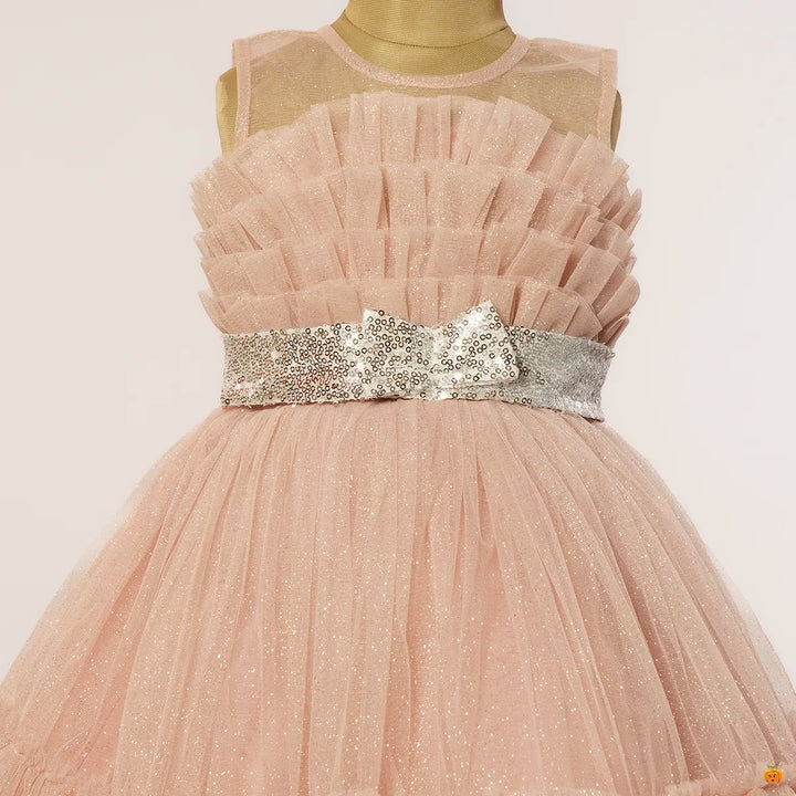 Onion Long Glittery Net Girls Gown Close Up View
