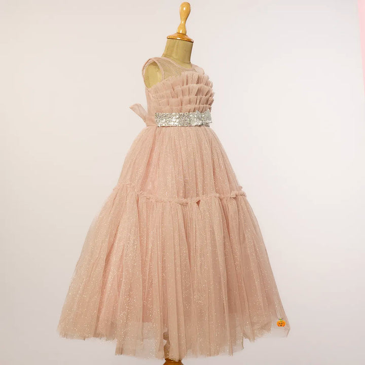 Onion Long Glittery Net Girls Gown Side View