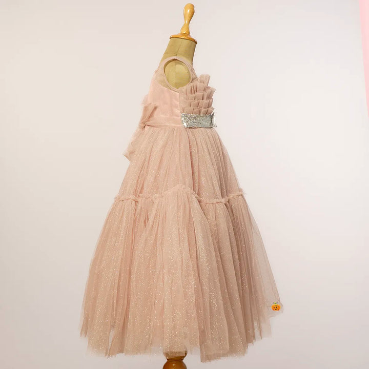 Onion Long Glittery Net Girls Gown Side View