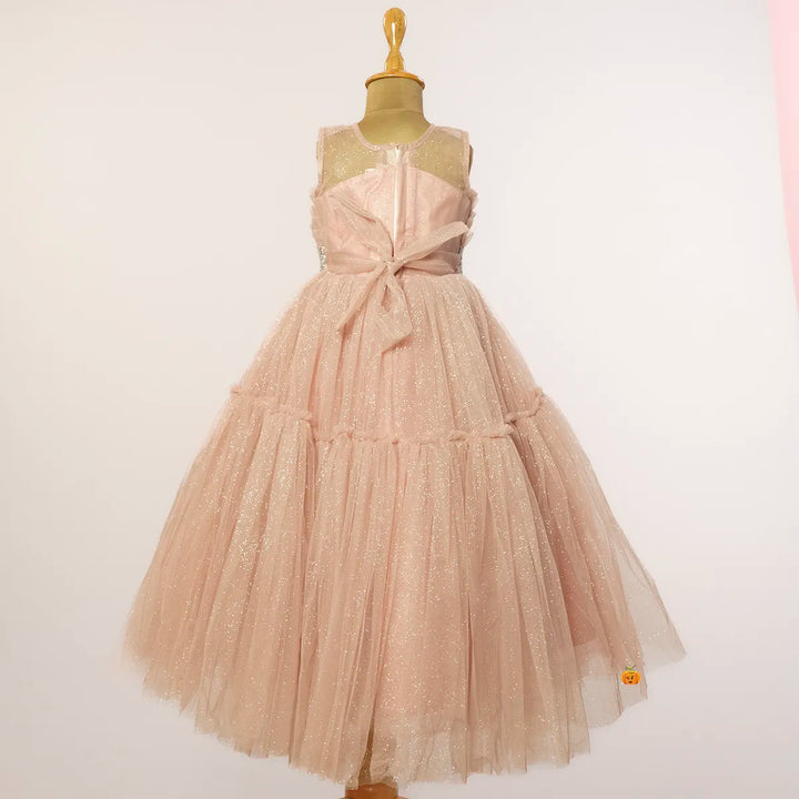 Onion Long Glittery Net Girls Gown Back View