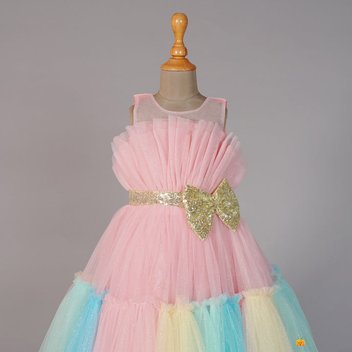 Sequin Bow Flared Gown for Girls Close Up View