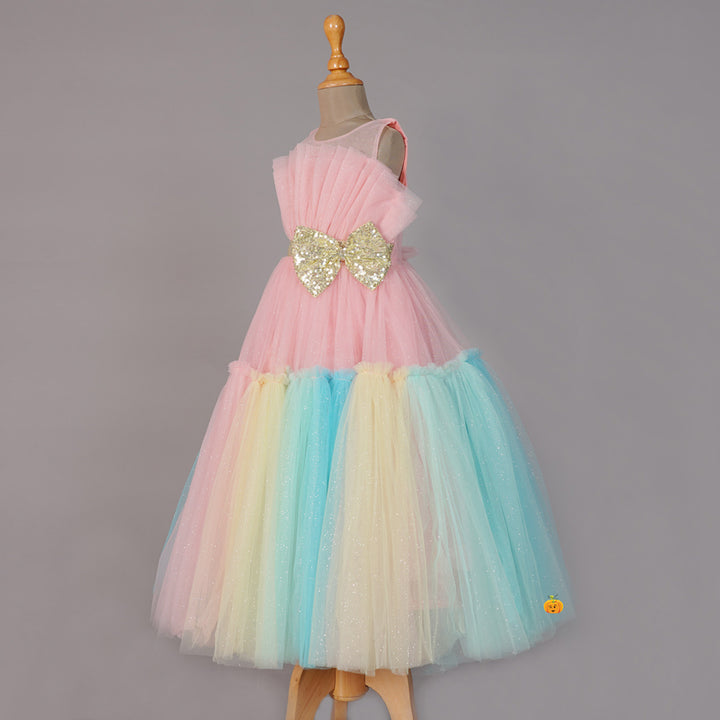 Sequin Bow Flared Gown for Girls Side View
