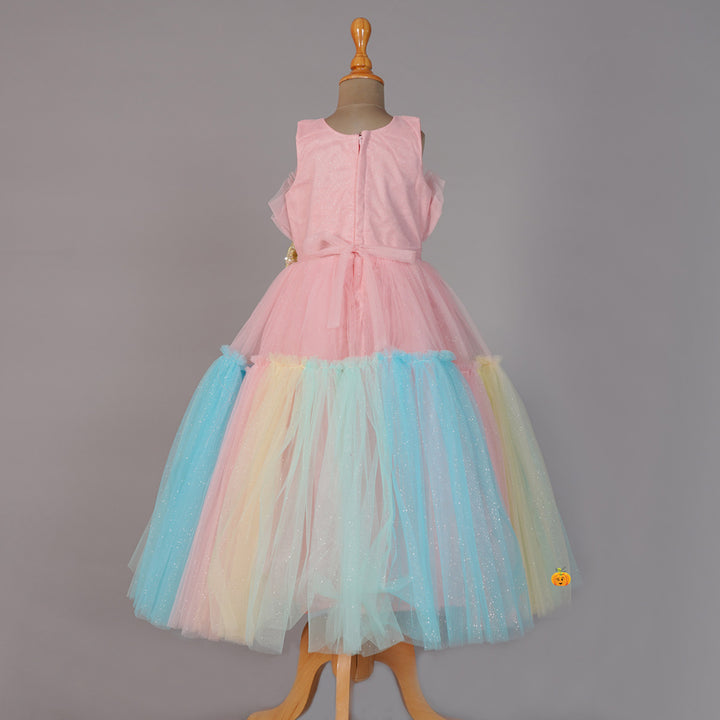 Sequin Bow Flared Gown for Girls Back View