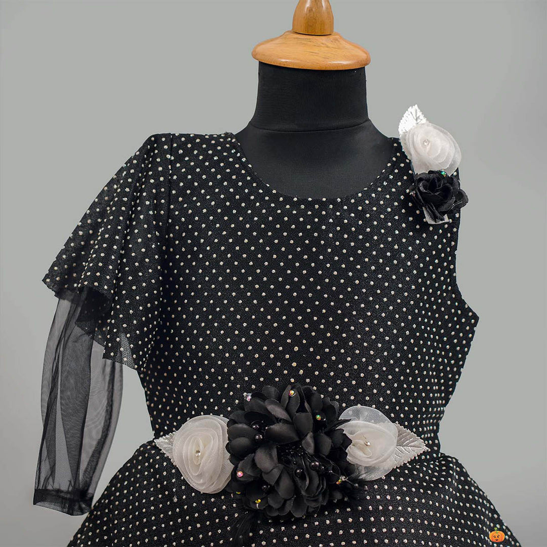 Black Dotted Frill Girls Gown Close Up View