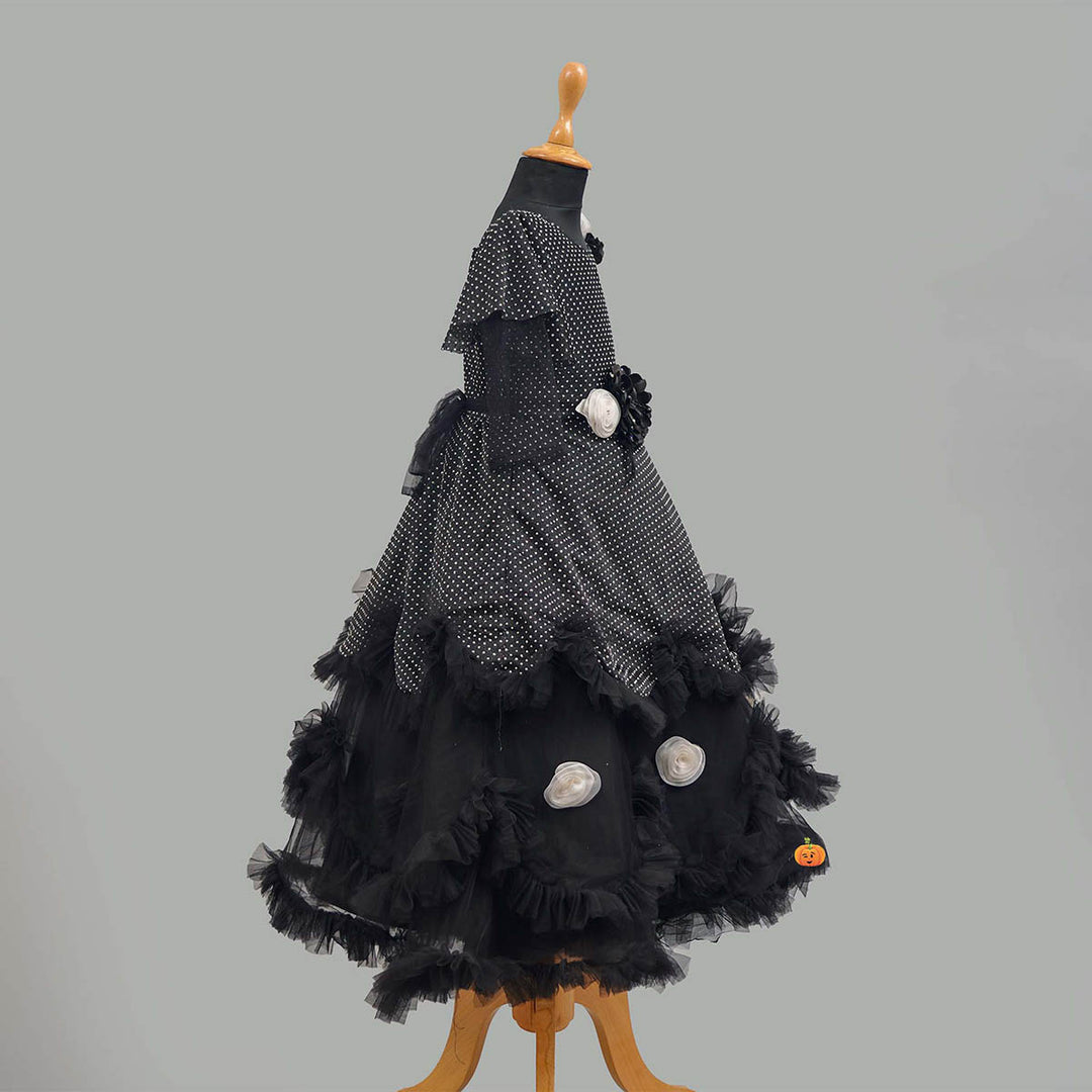 Black Dotted Frill Girls Gown Side View