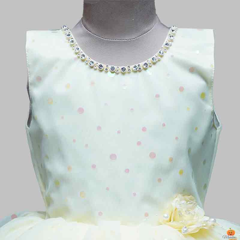 Shiny Frock For Girls In Lemon Color Close Up View