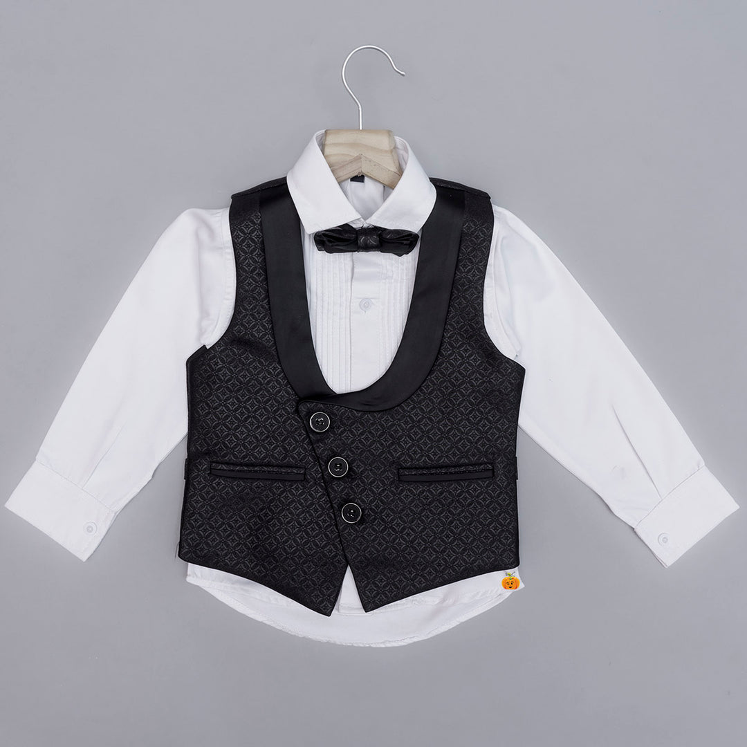 Black Party Wear Dress for Boys with Bow Tie Top View