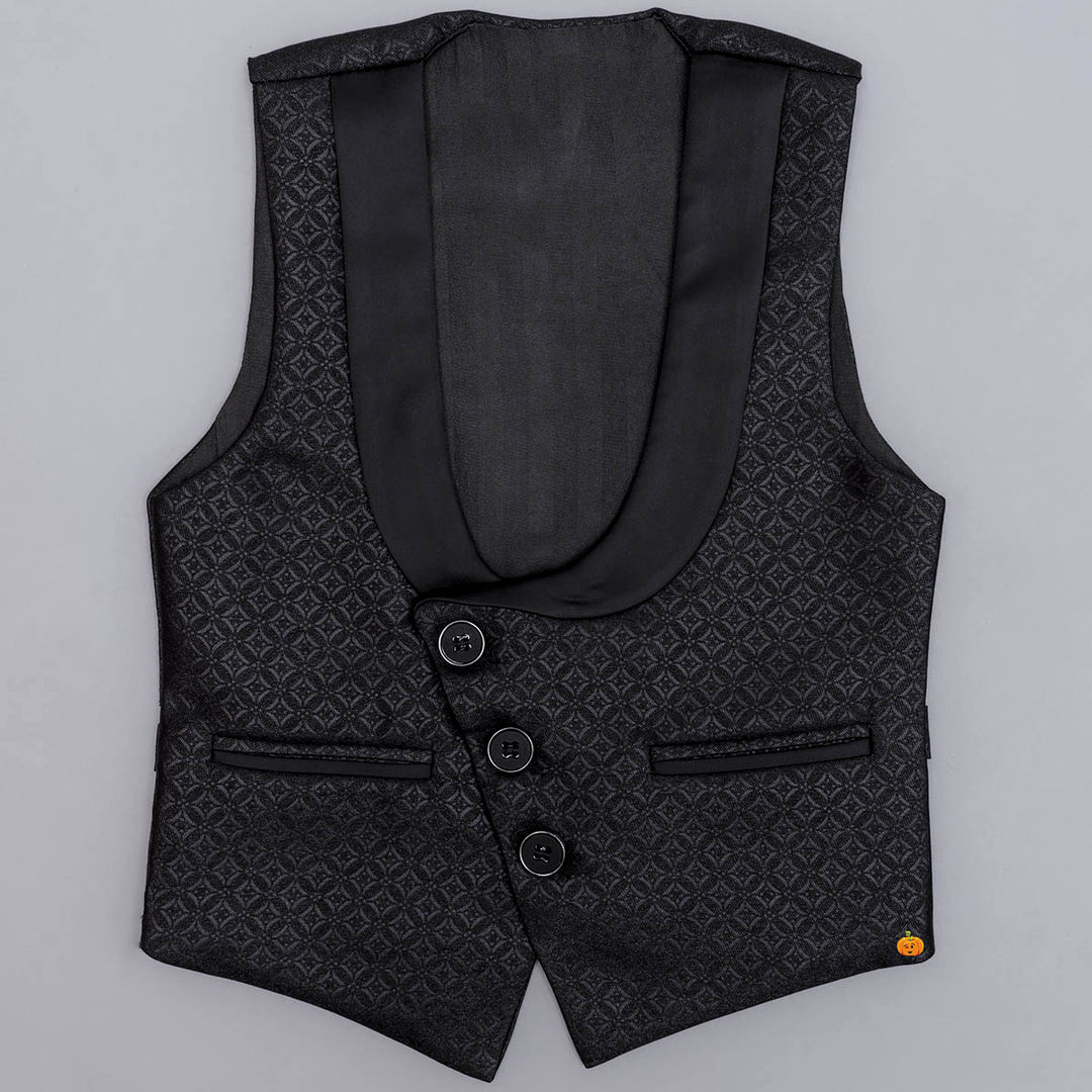 Black Party Wear Dress for Boys with Bow Tie Waistcoat View