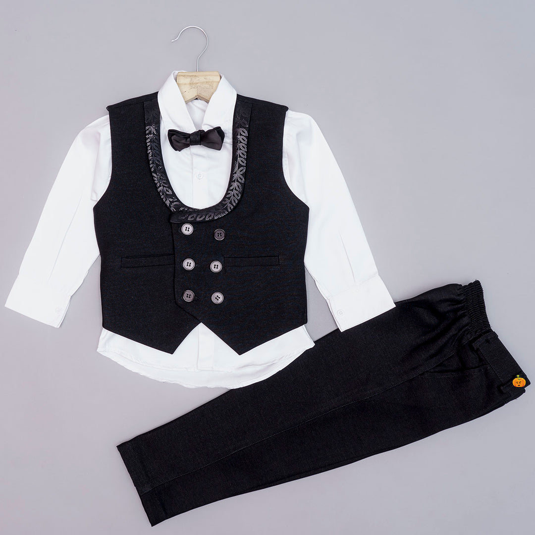 Black 3 Piece Boys Party Wear Dress Front View