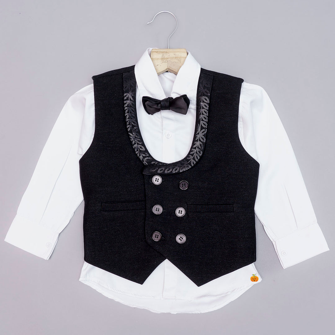 Black 3 Piece Boys Party Wear Dress Top View