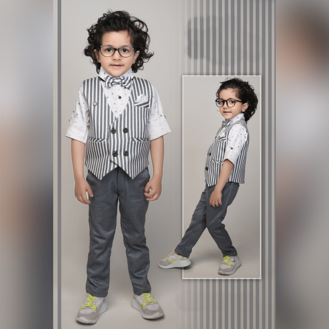 Grey & Wine Party Wear Set for Boys Front View