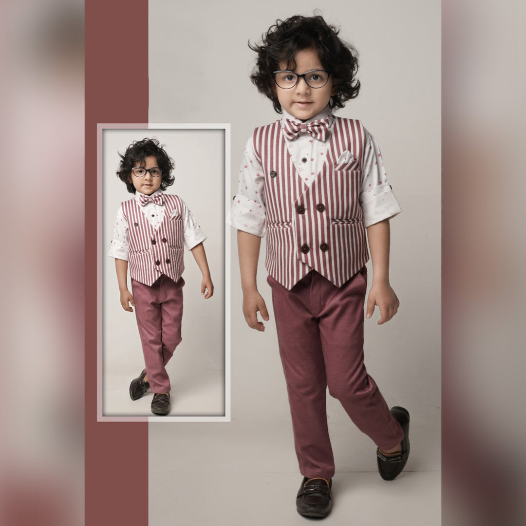 Grey & Wine Party Wear Set for Boys Front View