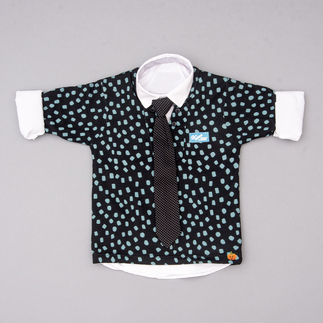 Dotted Party Wear Set for Boys with Tie Top View