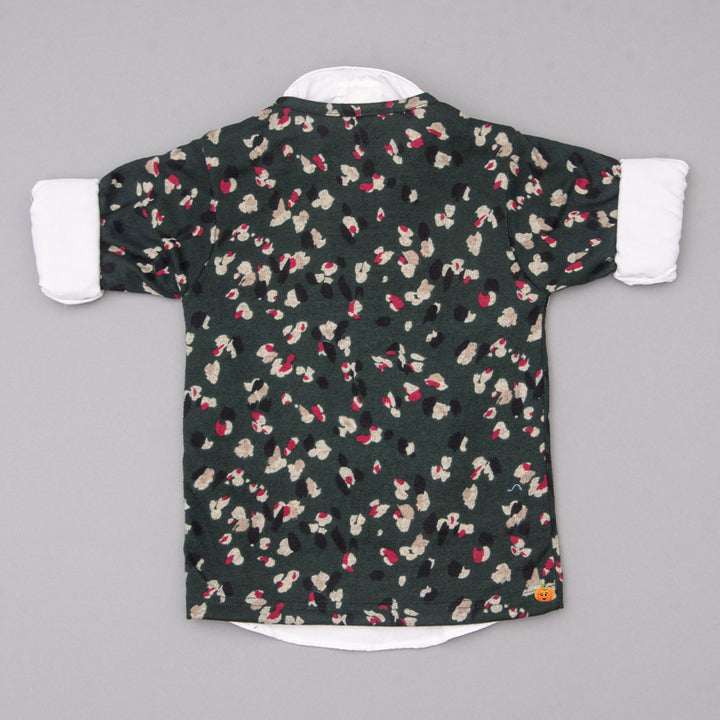 Green & Navy Blue Kids Party Wear Dress Back View