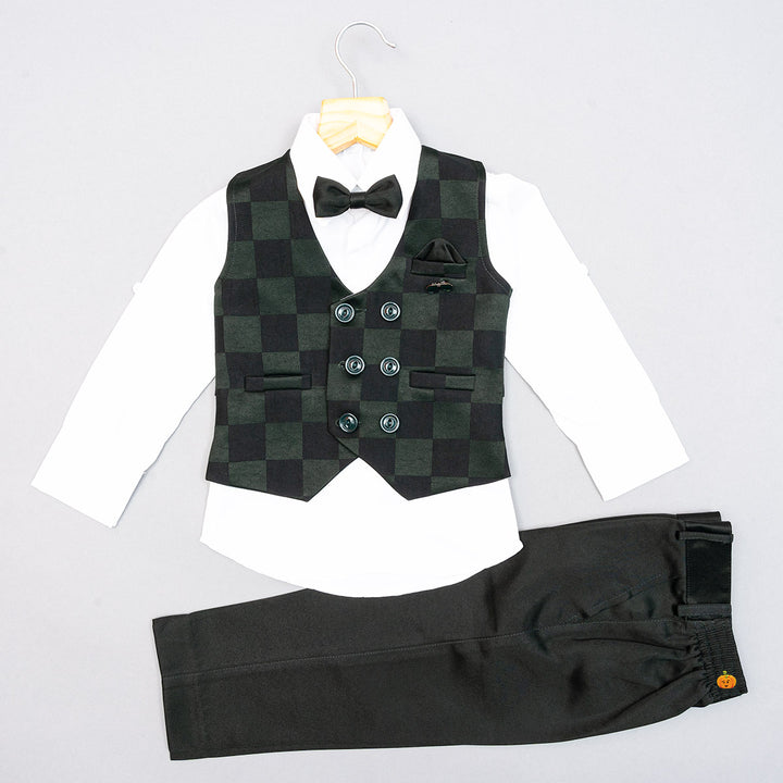 Black & Green Check Pattern Boys Party Wear Dress Front View