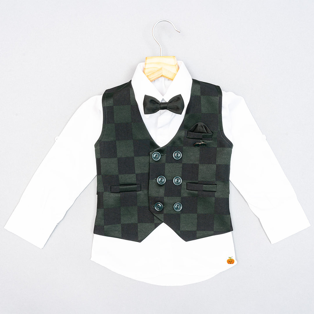 Black & Green Check Pattern Boys Party Wear Dress Top View